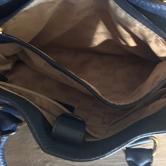 Michael Kors Dark Blue Satchel with Gold Accents